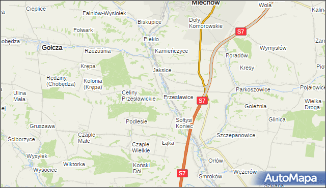 mapa Przesławice gmina Miechów, Przesławice gmina Miechów na mapie Targeo