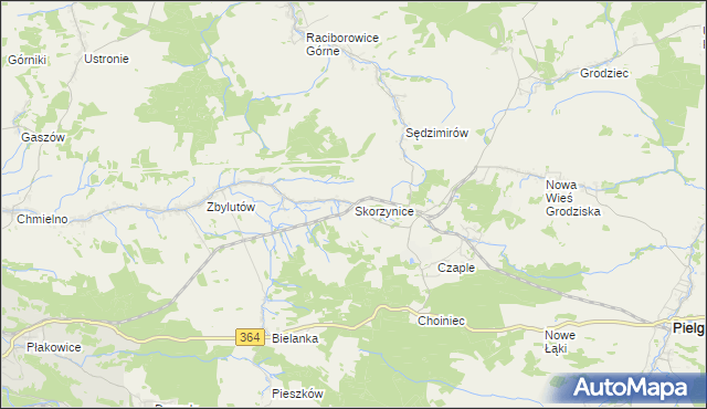 mapa Skorzynice, Skorzynice na mapie Targeo