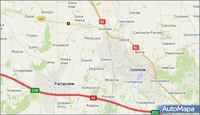 mapa Śliwniki gmina Ozorków, Śliwniki gmina Ozorków na mapie Targeo