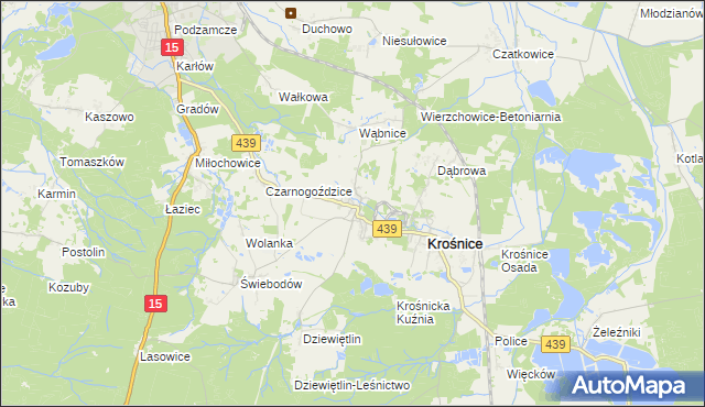 mapa Wierzchowice gmina Krośnice, Wierzchowice gmina Krośnice na mapie Targeo