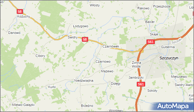 mapa Załuski gmina Szczuczyn, Załuski gmina Szczuczyn na mapie Targeo