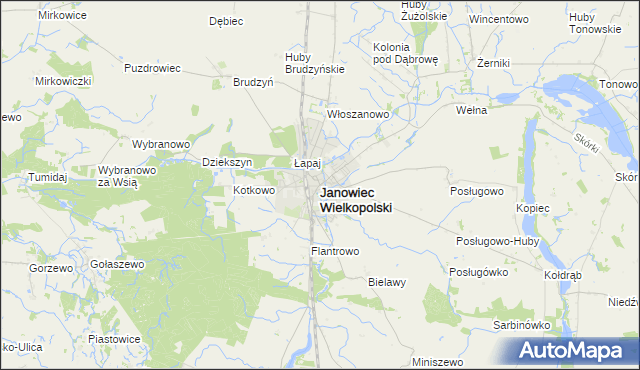 mapa Janowiec Wielkopolski, Janowiec Wielkopolski na mapie Targeo