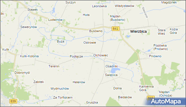 mapa Olchowiec gmina Wierzbica, Olchowiec gmina Wierzbica na mapie Targeo