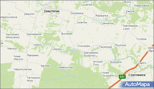 mapa Chociszew gmina Żelechlinek, Chociszew gmina Żelechlinek na mapie Targeo