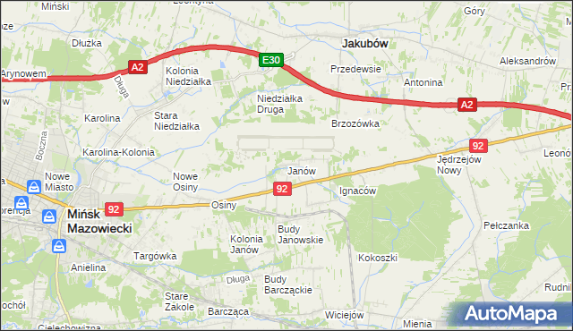 mapa Janów gmina Mińsk Mazowiecki, Janów gmina Mińsk Mazowiecki na mapie Targeo