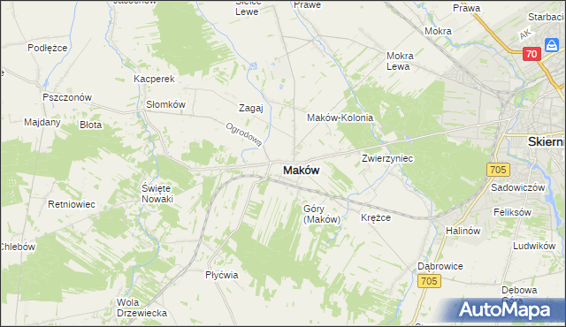 mapa Maków powiat skierniewicki, Maków powiat skierniewicki na mapie Targeo