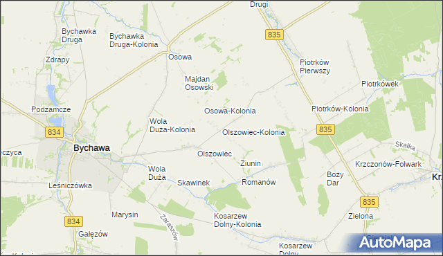 mapa Olszowiec-Kolonia gmina Bychawa, Olszowiec-Kolonia gmina Bychawa na mapie Targeo