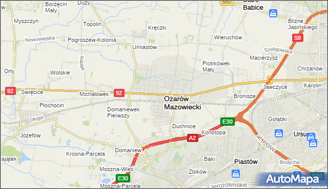 mapa Ożarów Mazowiecki, Ożarów Mazowiecki na mapie Targeo