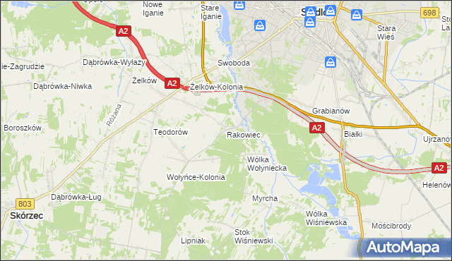 mapa Rakowiec gmina Siedlce, Rakowiec gmina Siedlce na mapie Targeo