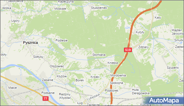 mapa Słomiana gmina Pysznica, Słomiana gmina Pysznica na mapie Targeo