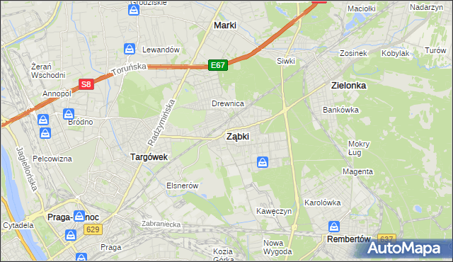 mapa Ząbki powiat wołomiński, Ząbki powiat wołomiński na mapie Targeo