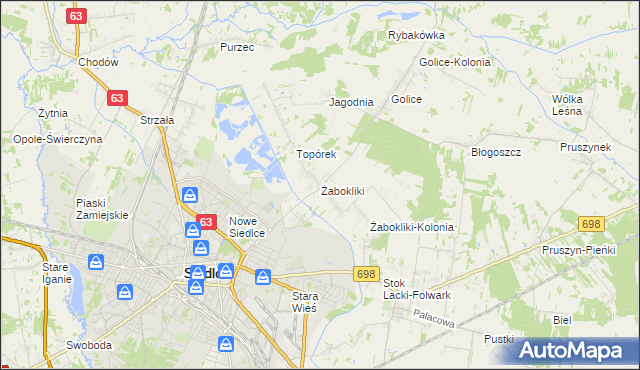 mapa Żabokliki gmina Siedlce, Żabokliki gmina Siedlce na mapie Targeo