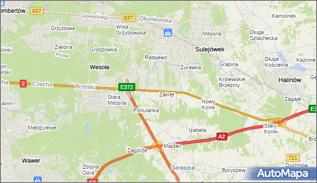 mapa Zakręt gmina Wiązowna, Zakręt gmina Wiązowna na mapie Targeo