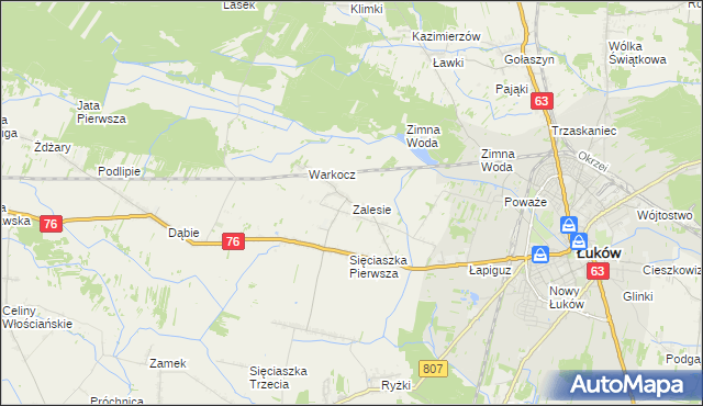 mapa Zalesie gmina Łuków, Zalesie gmina Łuków na mapie Targeo