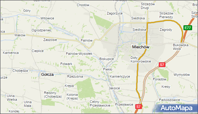 mapa Biskupice gmina Miechów, Biskupice gmina Miechów na mapie Targeo