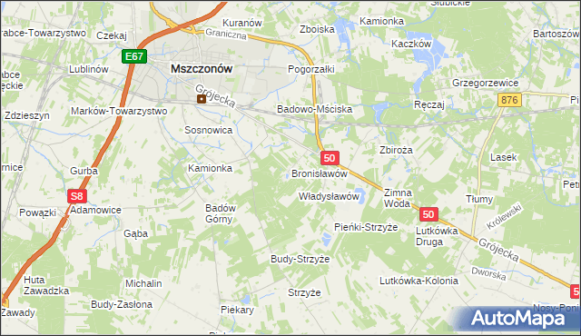 mapa Bronisławów gmina Mszczonów, Bronisławów gmina Mszczonów na mapie Targeo