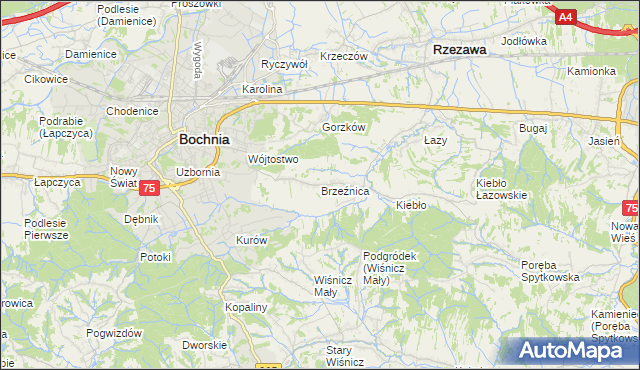 mapa Brzeźnica gmina Bochnia, Brzeźnica gmina Bochnia na mapie Targeo