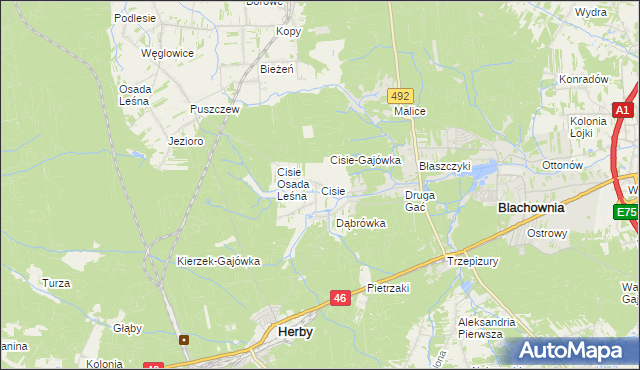 mapa Cisie gmina Blachownia, Cisie gmina Blachownia na mapie Targeo