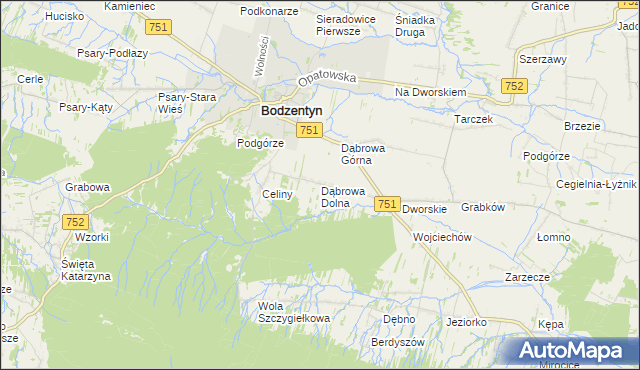 mapa Dąbrowa Dolna gmina Bodzentyn, Dąbrowa Dolna gmina Bodzentyn na mapie Targeo