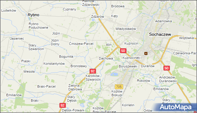 mapa Dachowa gmina Sochaczew, Dachowa gmina Sochaczew na mapie Targeo