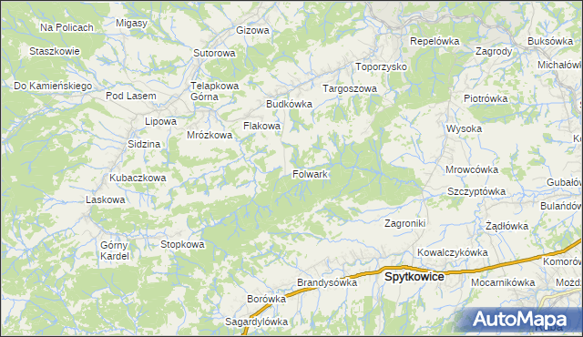 mapa Folwark gmina Jordanów, Folwark gmina Jordanów na mapie Targeo