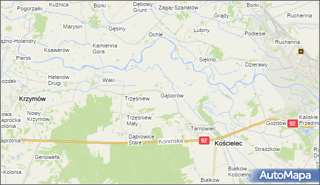 mapa Gąsiorów gmina Kościelec, Gąsiorów gmina Kościelec na mapie Targeo