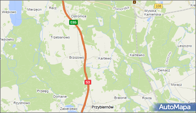 mapa Kartlewo gmina Przybiernów, Kartlewo gmina Przybiernów na mapie Targeo