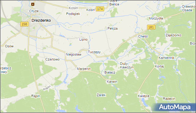 mapa Kawczyn gmina Drawsko, Kawczyn gmina Drawsko na mapie Targeo