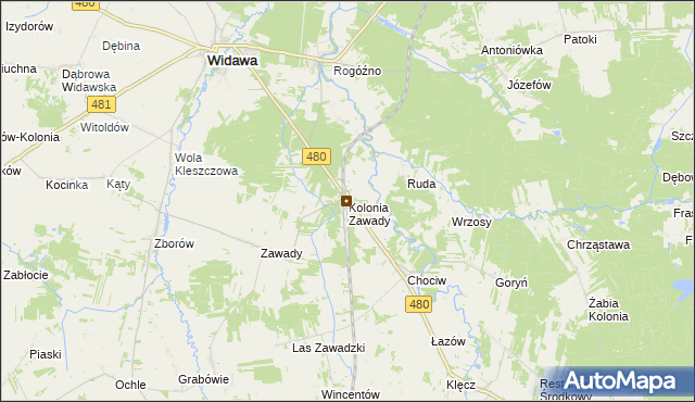 mapa Kolonia Zawady gmina Widawa, Kolonia Zawady gmina Widawa na mapie Targeo