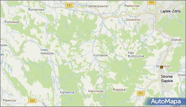 mapa Konradów gmina Lądek-Zdrój, Konradów gmina Lądek-Zdrój na mapie Targeo