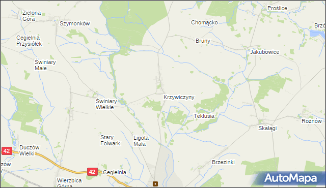 mapa Krzywiczyny, Krzywiczyny na mapie Targeo