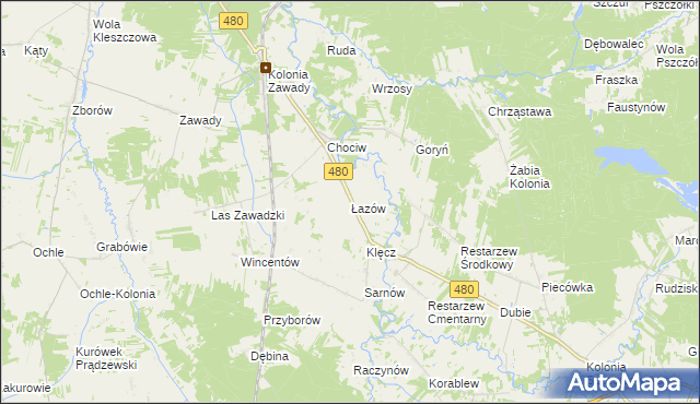 mapa Łazów gmina Widawa, Łazów gmina Widawa na mapie Targeo