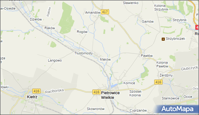 mapa Maków gmina Pietrowice Wielkie, Maków gmina Pietrowice Wielkie na mapie Targeo
