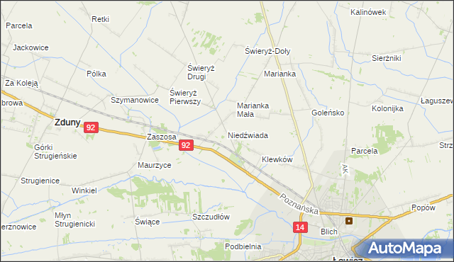 mapa Niedźwiada gmina Łowicz, Niedźwiada gmina Łowicz na mapie Targeo