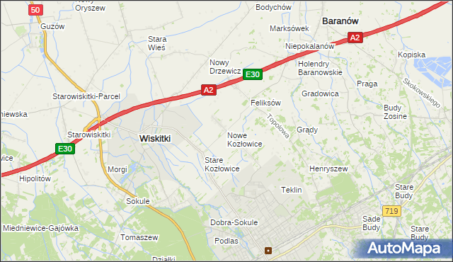 mapa Nowe Kozłowice, Nowe Kozłowice na mapie Targeo