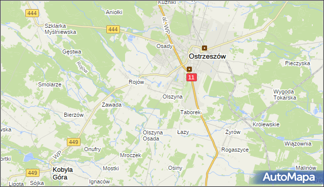 mapa Olszyna gmina Ostrzeszów, Olszyna gmina Ostrzeszów na mapie Targeo