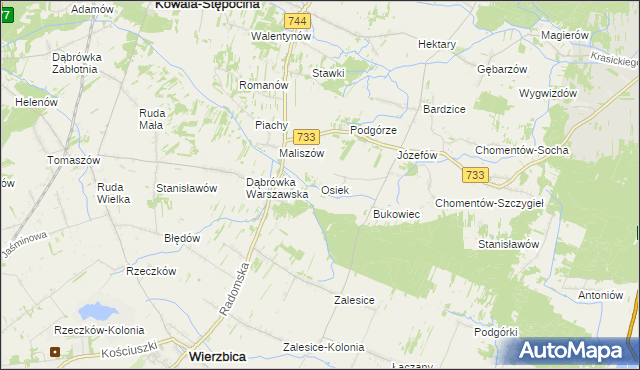 mapa Osiek gmina Kowala, Osiek gmina Kowala na mapie Targeo