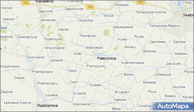 mapa Pałecznica powiat proszowicki, Pałecznica powiat proszowicki na mapie Targeo