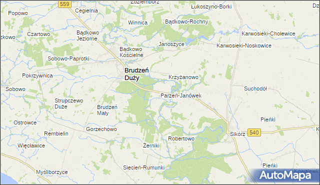 mapa Parzeń-Janówek, Parzeń-Janówek na mapie Targeo