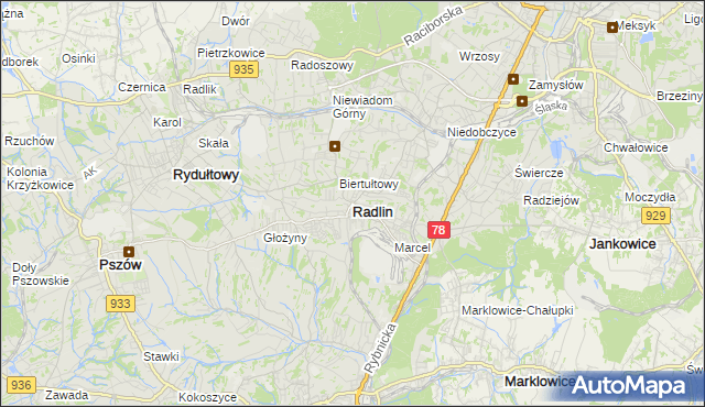 mapa Radlin powiat wodzisławski, Radlin powiat wodzisławski na mapie Targeo