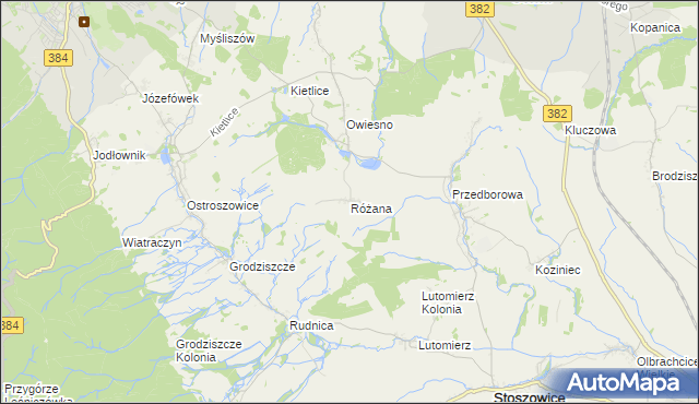 mapa Różana gmina Stoszowice, Różana gmina Stoszowice na mapie Targeo