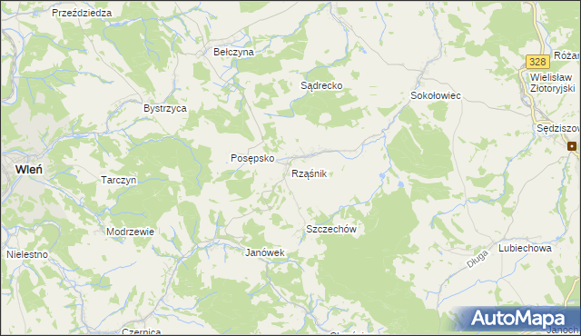 mapa Rząśnik gmina Świerzawa, Rząśnik gmina Świerzawa na mapie Targeo