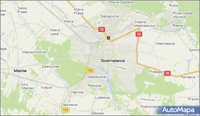 mapa Skierniewic, Skierniewice na mapie Targeo