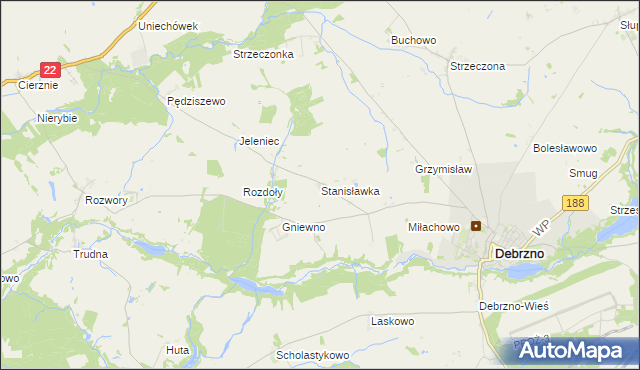 mapa Stanisławka gmina Debrzno, Stanisławka gmina Debrzno na mapie Targeo