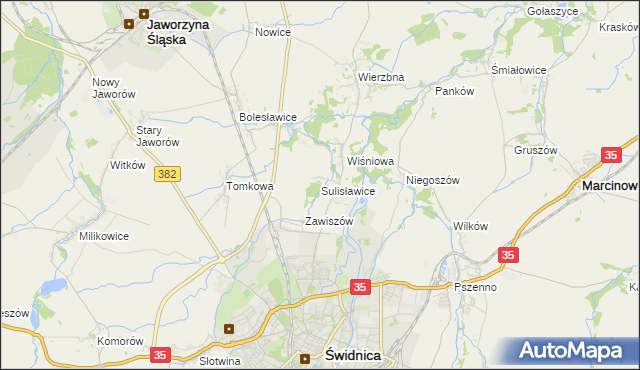 mapa Sulisławice gmina Świdnica, Sulisławice gmina Świdnica na mapie Targeo