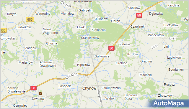 mapa Sułkowice gmina Chynów, Sułkowice gmina Chynów na mapie Targeo