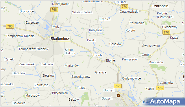 mapa Topola gmina Skalbmierz, Topola gmina Skalbmierz na mapie Targeo