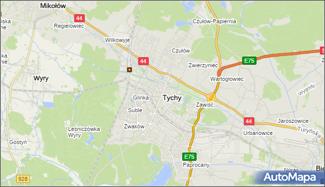 mapa Tychów, Tychy na mapie Targeo