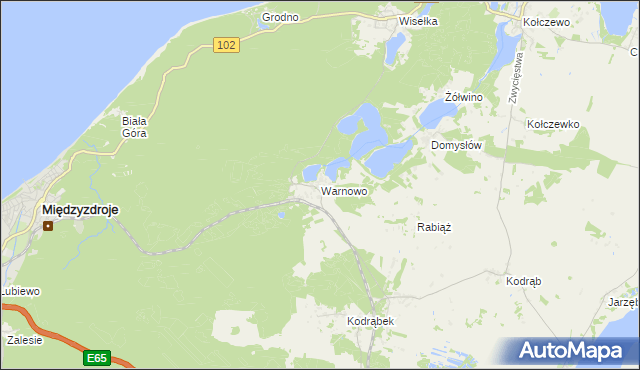 mapa Warnowo gmina Wolin, Warnowo gmina Wolin na mapie Targeo