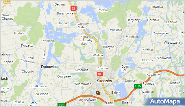 mapa Wiślica gmina Skoczów, Wiślica gmina Skoczów na mapie Targeo